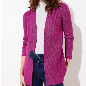 LOFT Berry Heather Purple Wool Blend Duster Cardigan Large